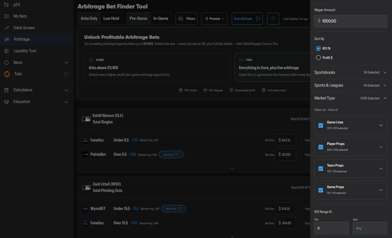 OddsShopper — arbitrage betting tool